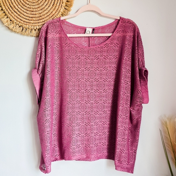 Anthropologie, Akemi + Kin Mauve Bratton Lace Oversized Boho Shirt, Size Small - Picture 7 of 8